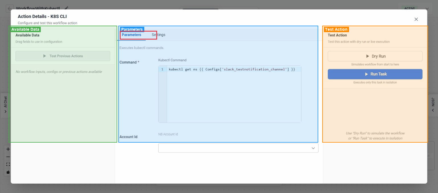 Action Details - Parameters Tab