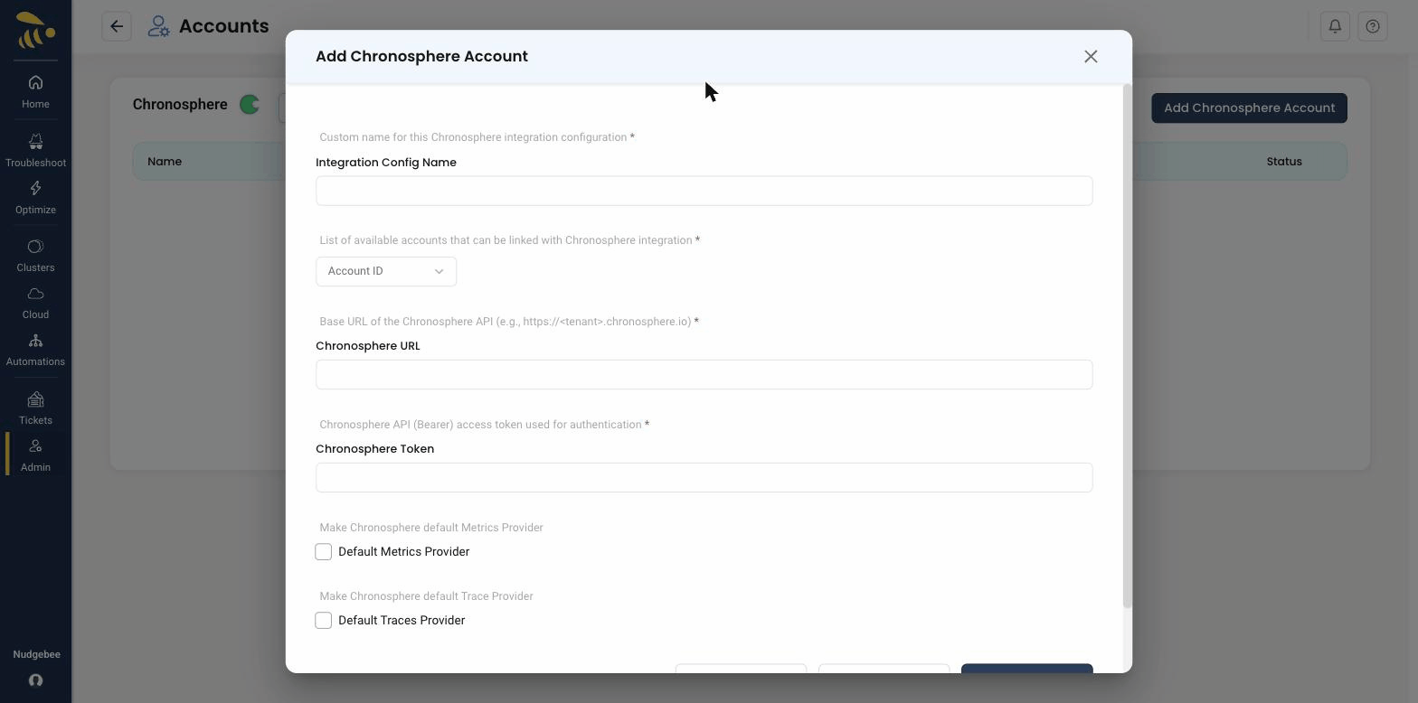 Chronosphere configuration form