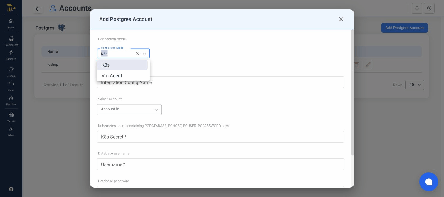 Connection mode dropdown