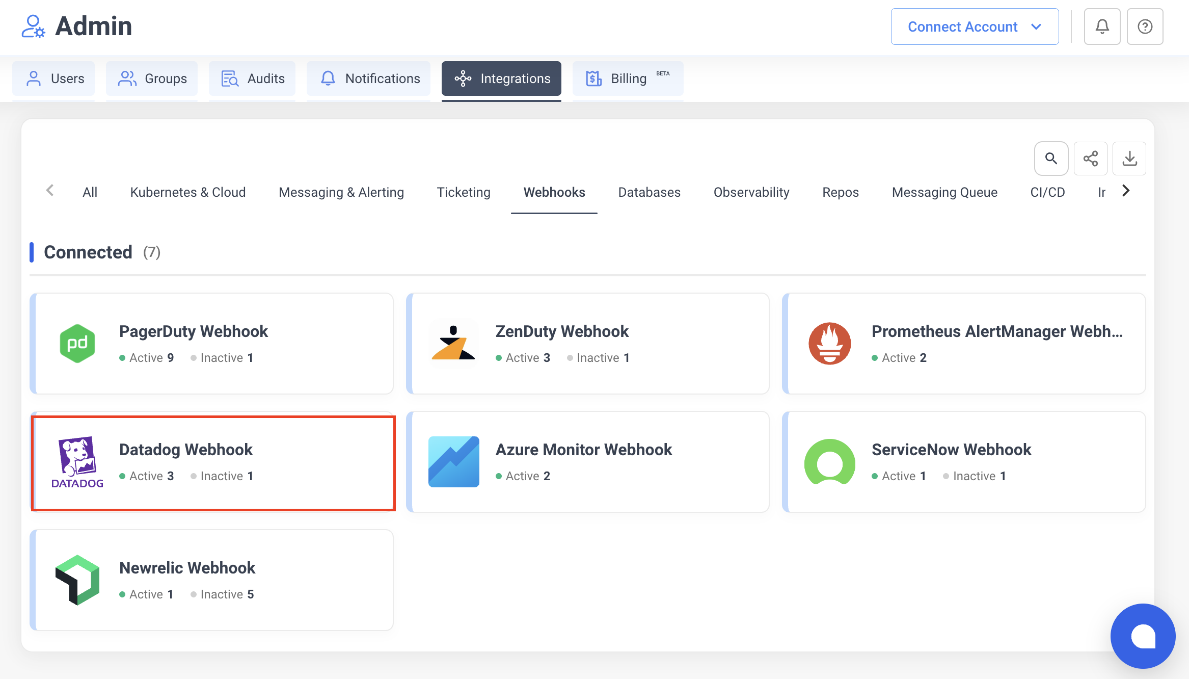 New Datadog Webhook in Webhooks tab