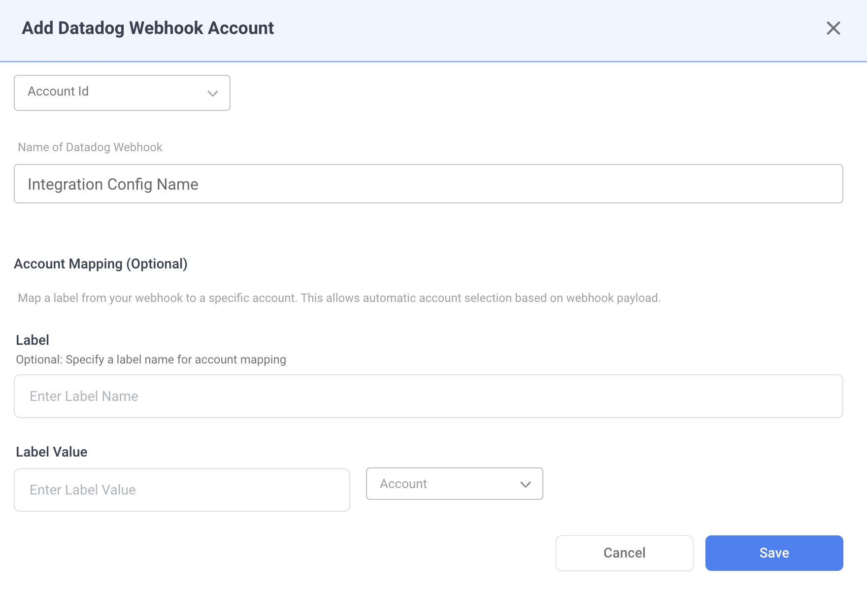New Datadog Webhook configuration form