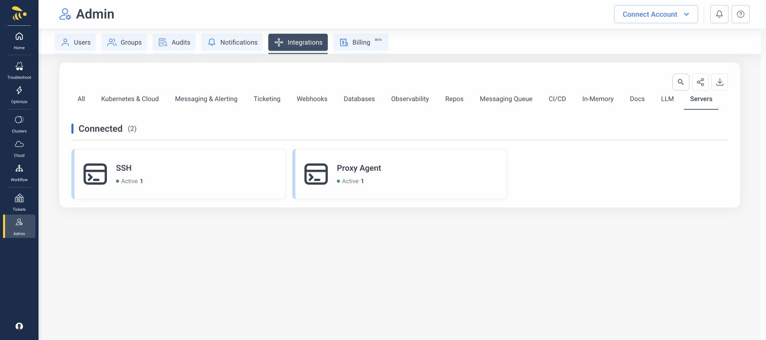 Integrations Servers tab