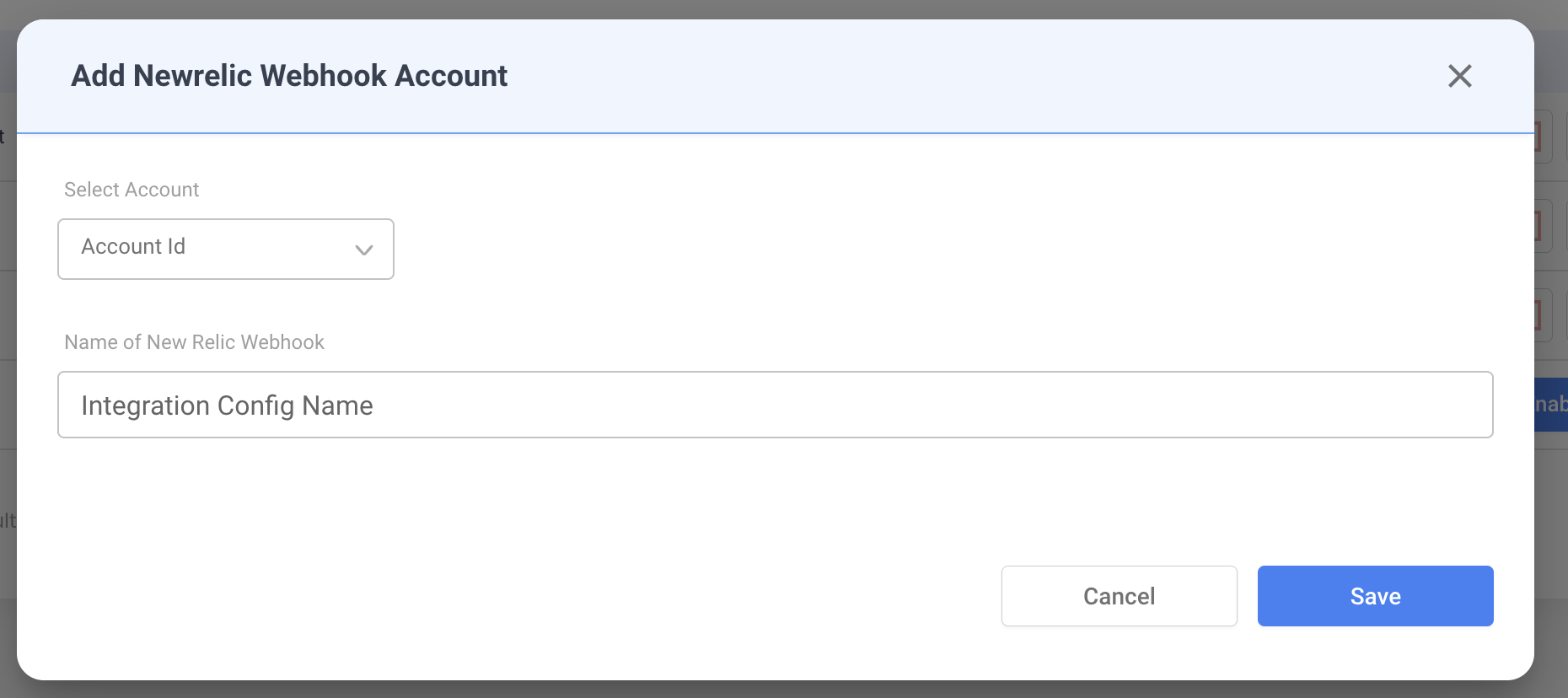 New Relic Webhook configuration form