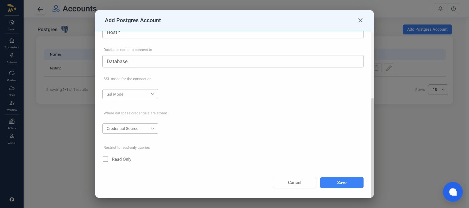 Database connection form (bottom)