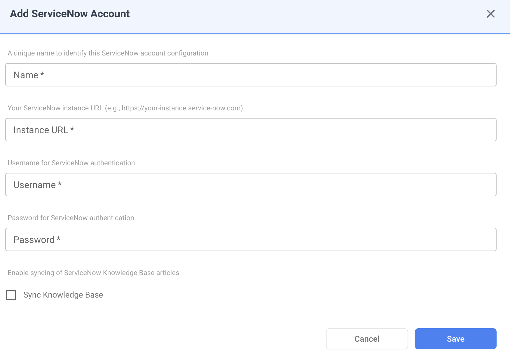 Add ServiceNow Account