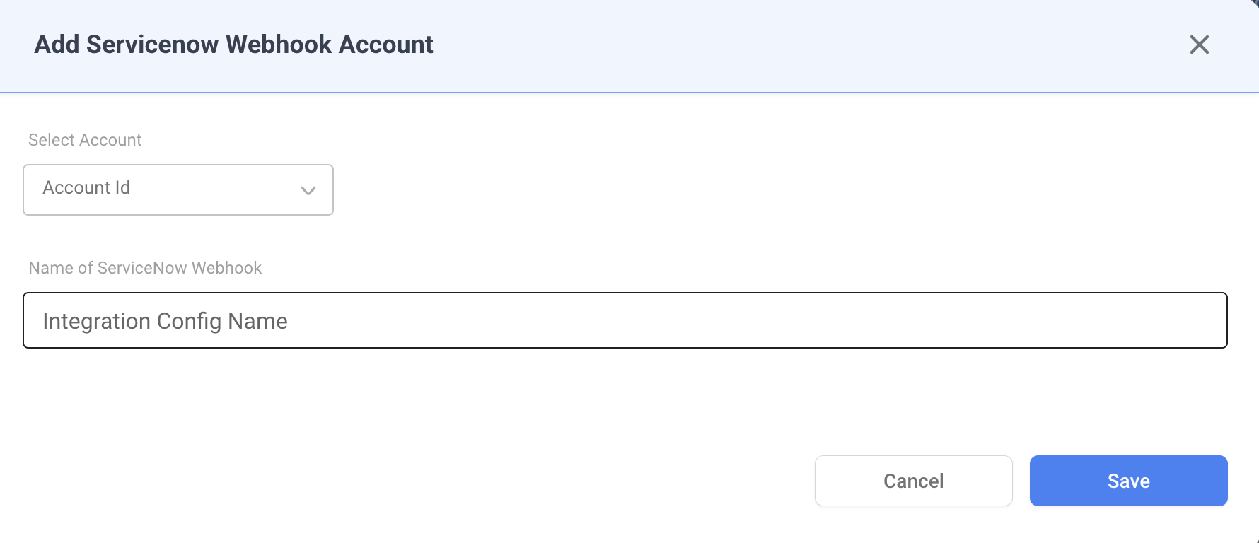 ServiceNow Webhook configuration form