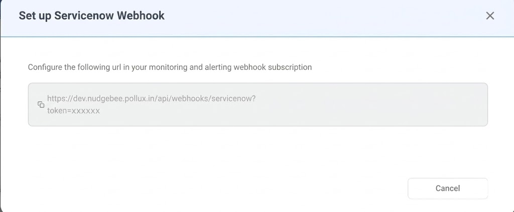 ServiceNow Webhook URL dialog