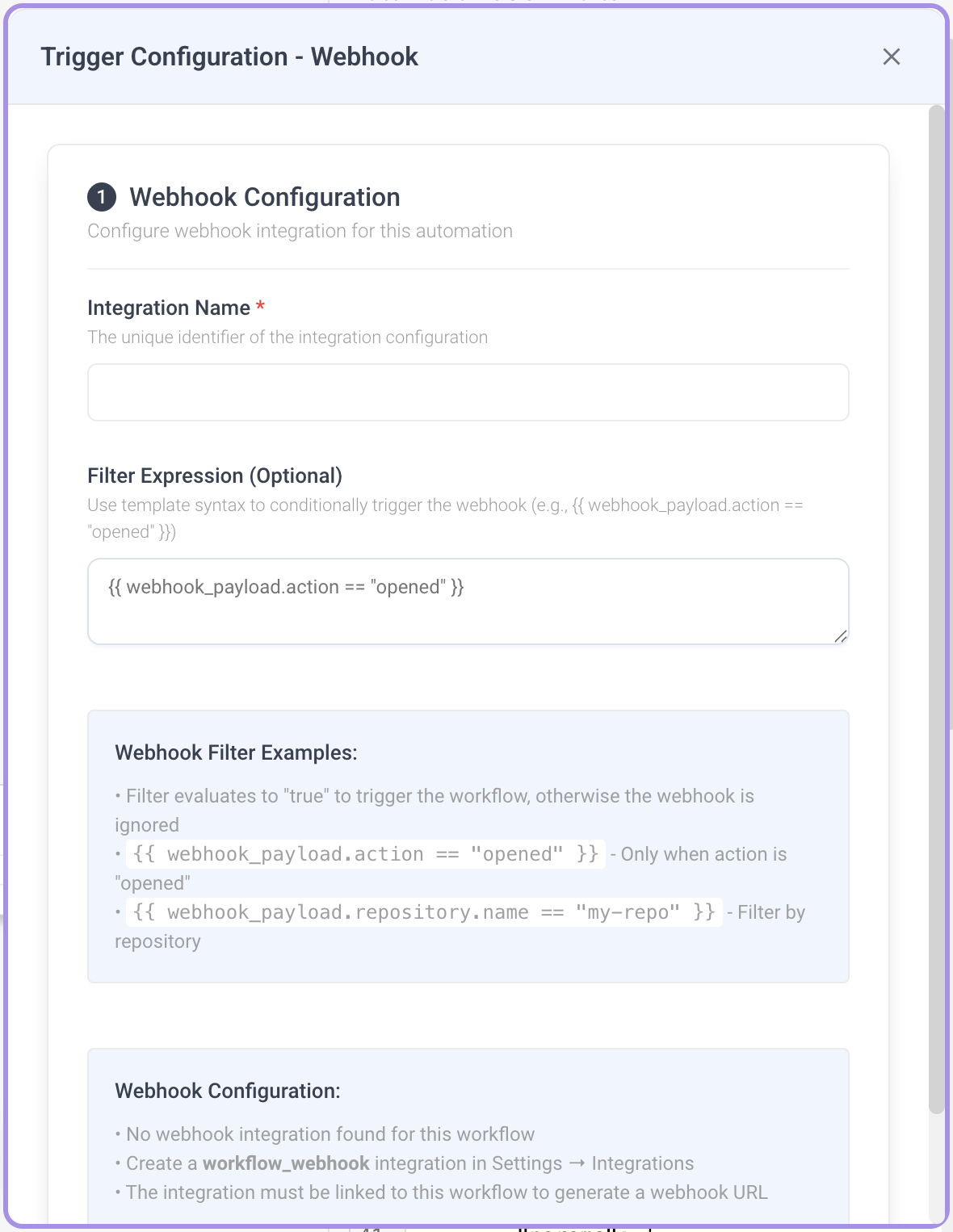 Trigger Configuration - Webhook