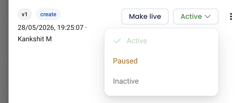 Version status dropdown