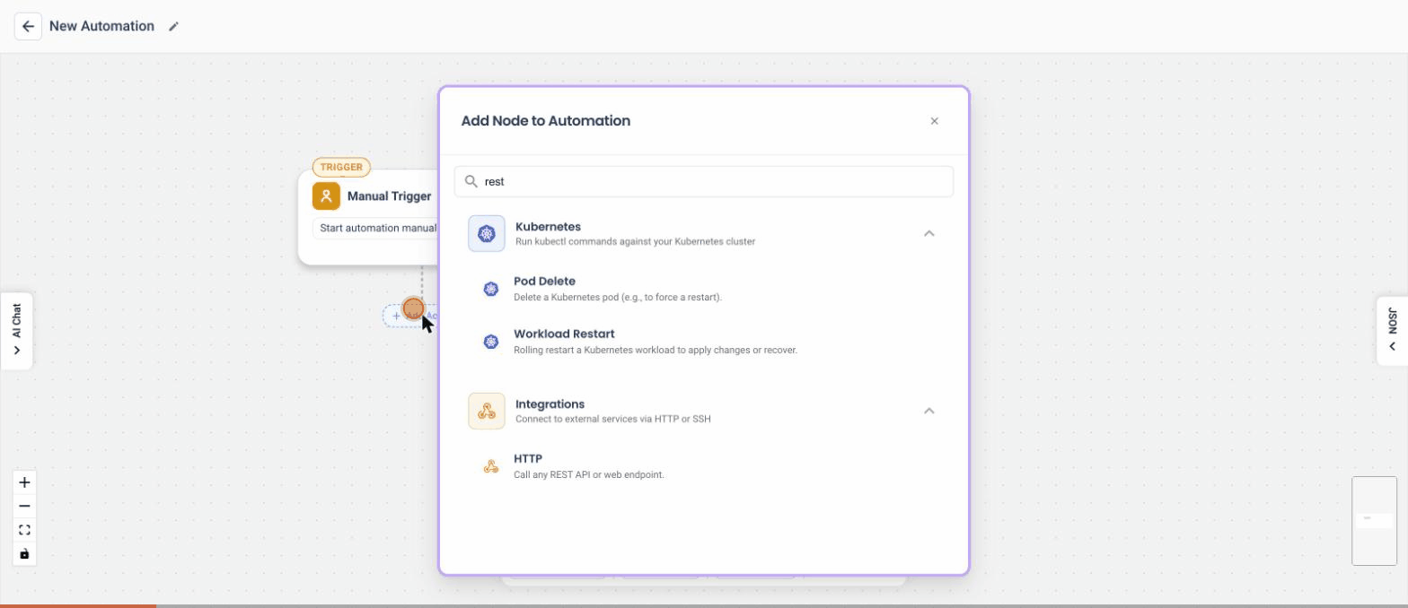 Adding and configuring the Vertical Rightsize action in the NudgeBee automation builder