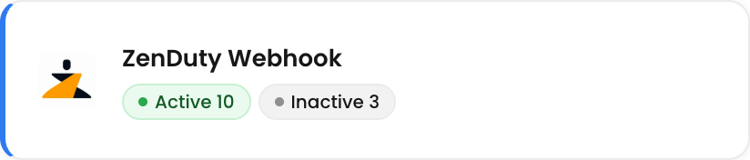 The ZenDuty Webhook tile in the Webhooks tab of the integrations catalog