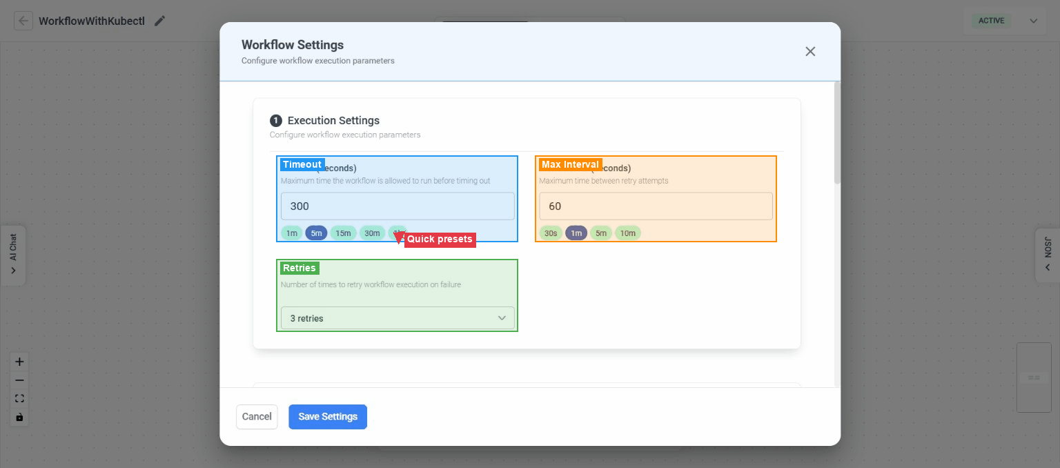 Workflow Settings Modal