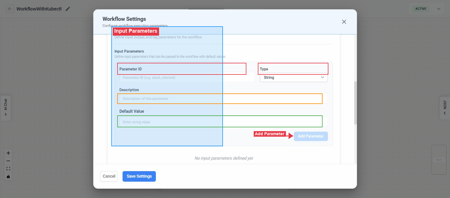 Workflow Settings - Input Parameters
