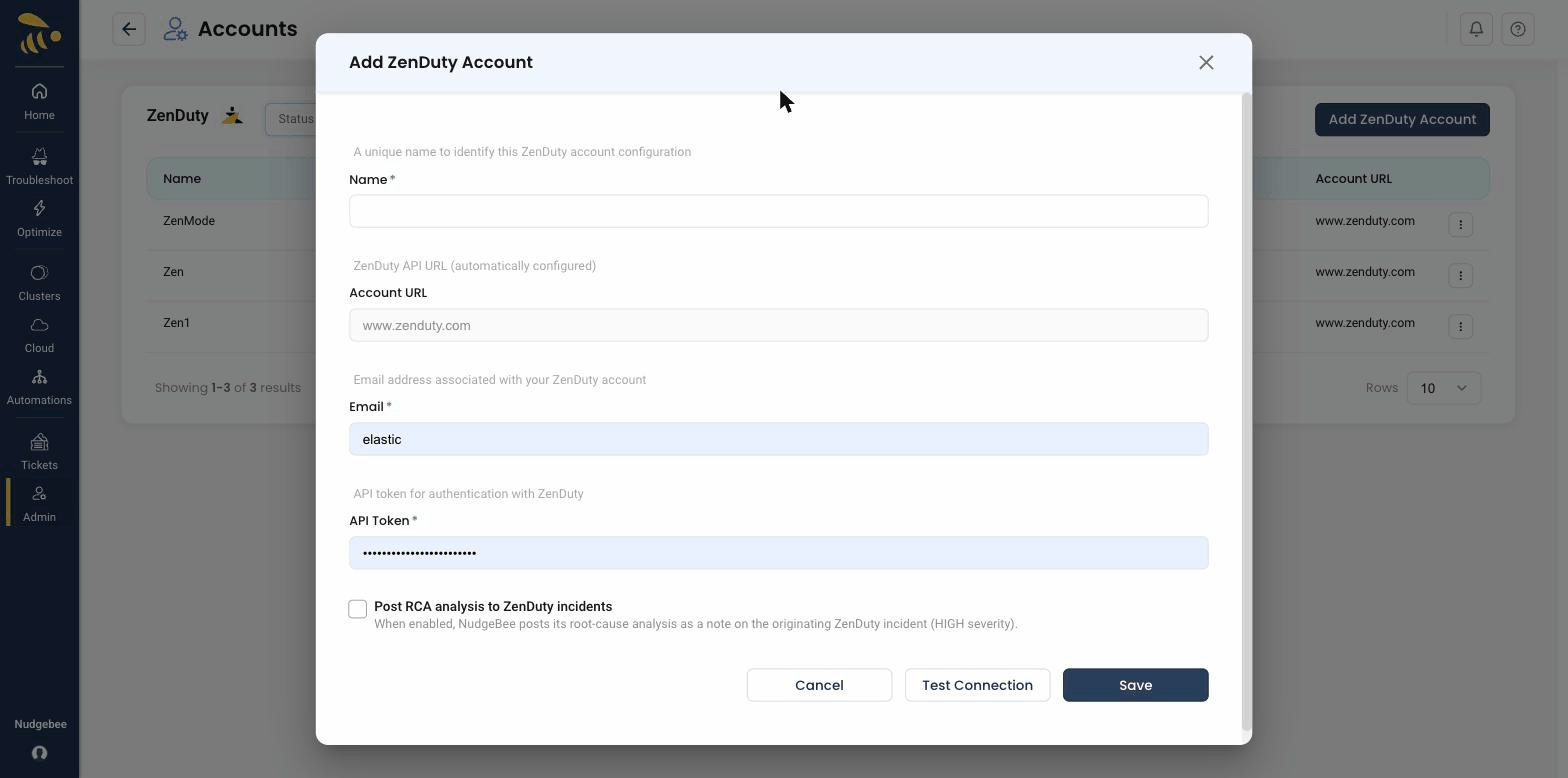ZenDuty configuration form
